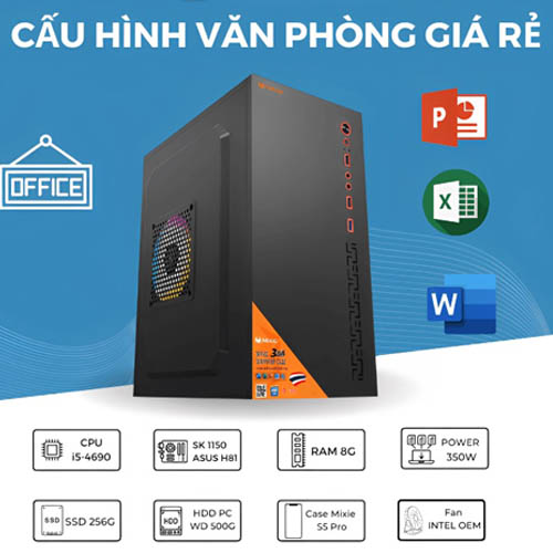 Máy Tính Bàn Văn Phòng Core i5-4690, Ram 8GB, SSD 256GB, HHD 500GB